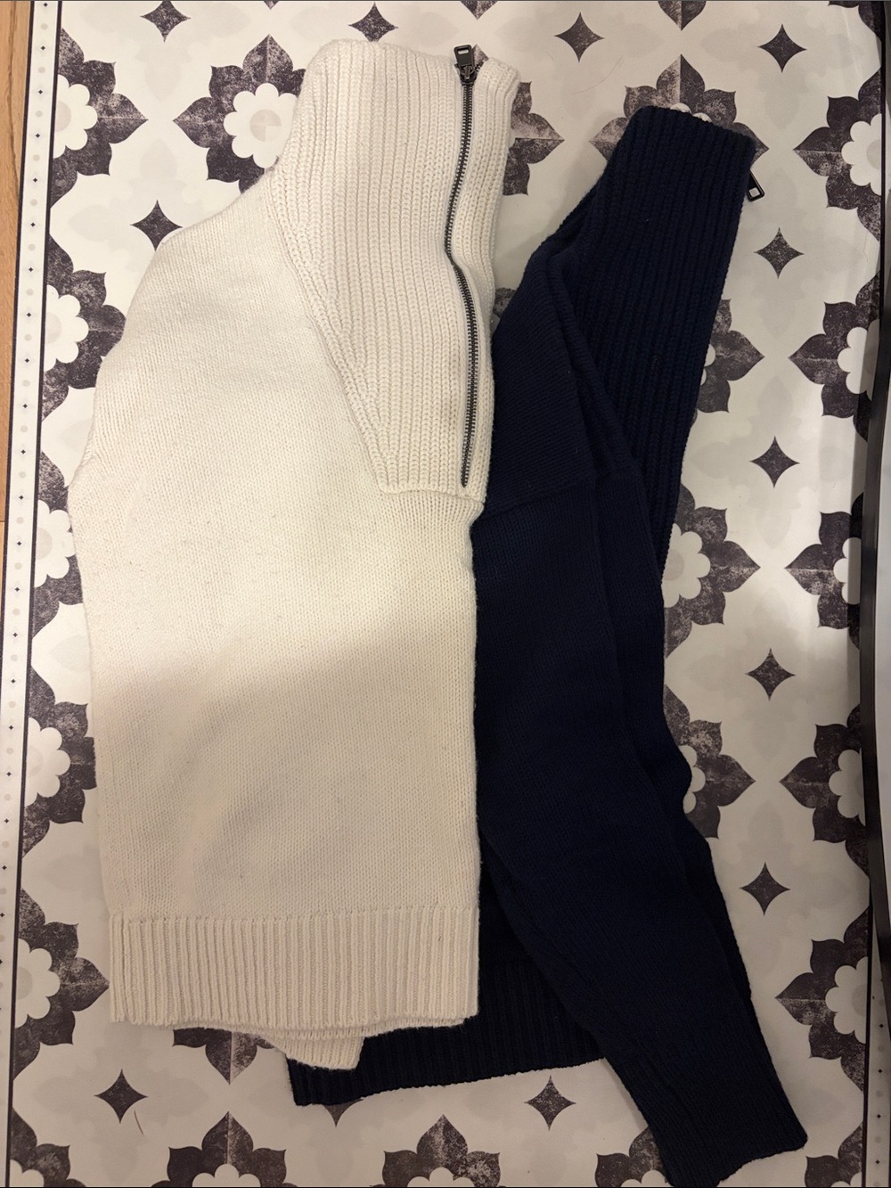 Banana Republic Half-Zip Knit Sweater - Ivory and Navy